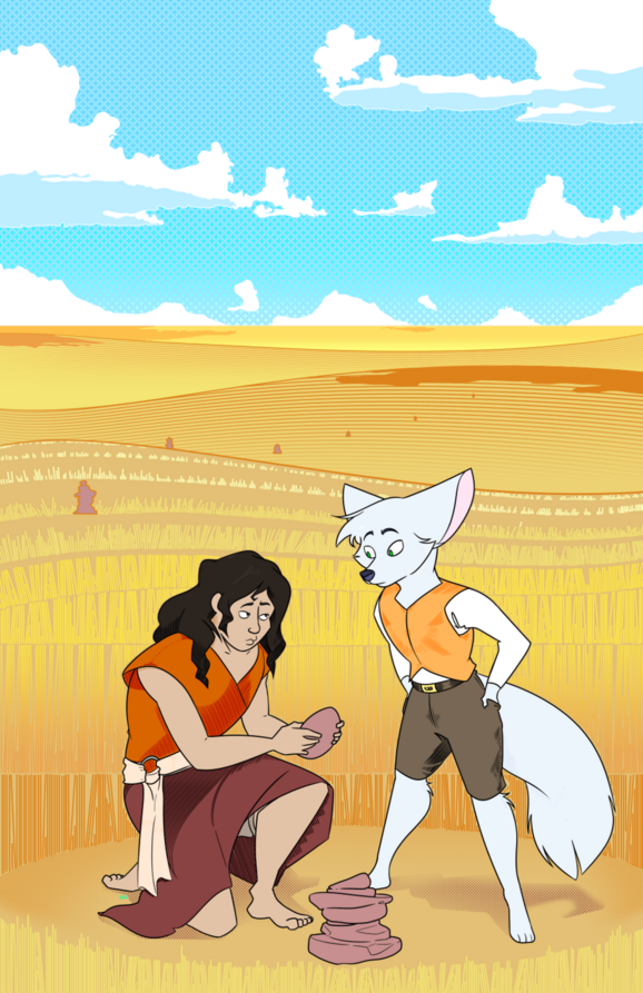 Codrin and Dear building a cairn in the prairie